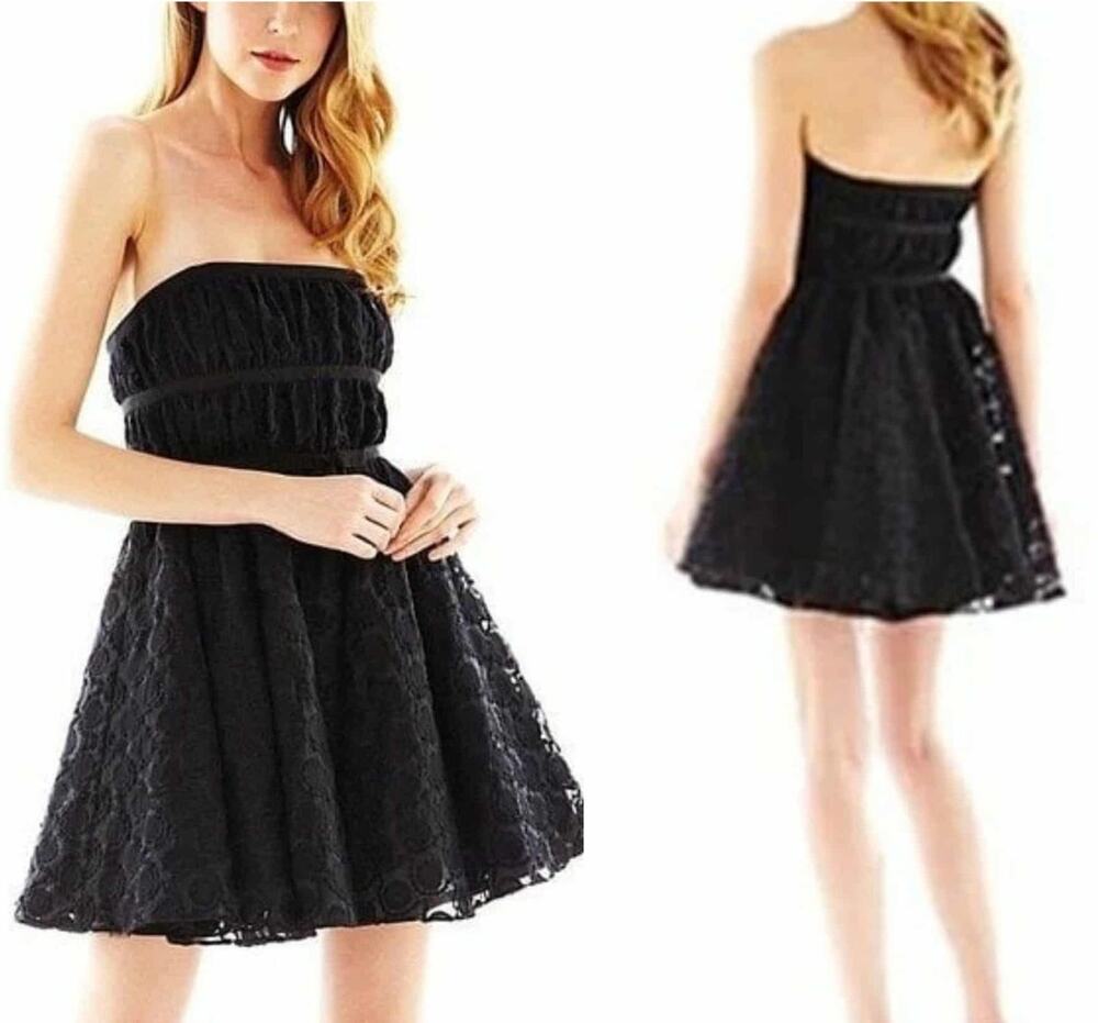 Pearl Georgina Chapman of Marchesa Strapless Black Lace Tulle Cocktail Dress 4